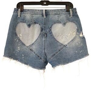 Juicy Couture Heart Embroidered Distressed Cutoff Denim Jean Shorts, Sz 29